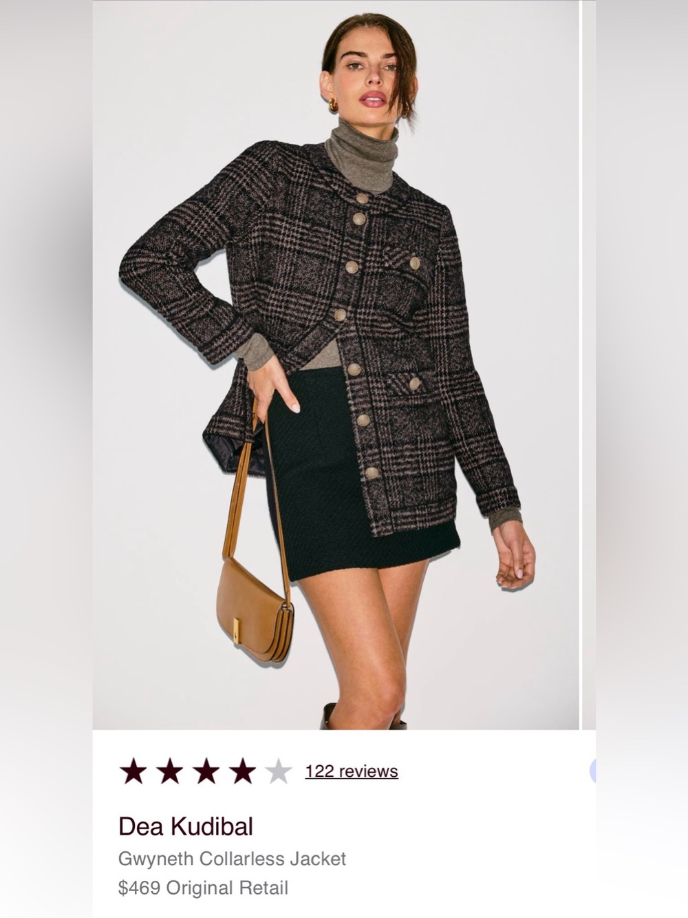 Dea Kudibal Black Plaid Jacket - Women's Collarless Button Jacket- size large